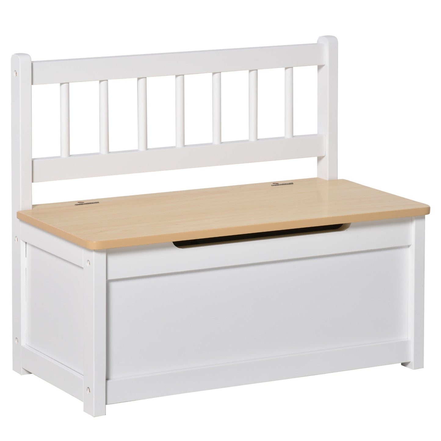 2 in 1 Wooden Children's Storage Chest with Piston for Safe Closing, 60x30x50cm White and Natural Wood