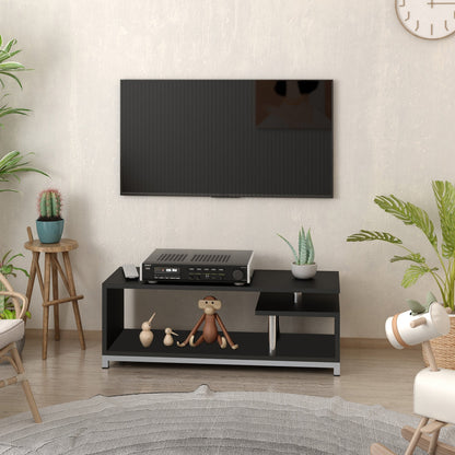 Modern TV Mobile with wooden shelf, Low Living Book Mobile 114x40x40.5cm, Black