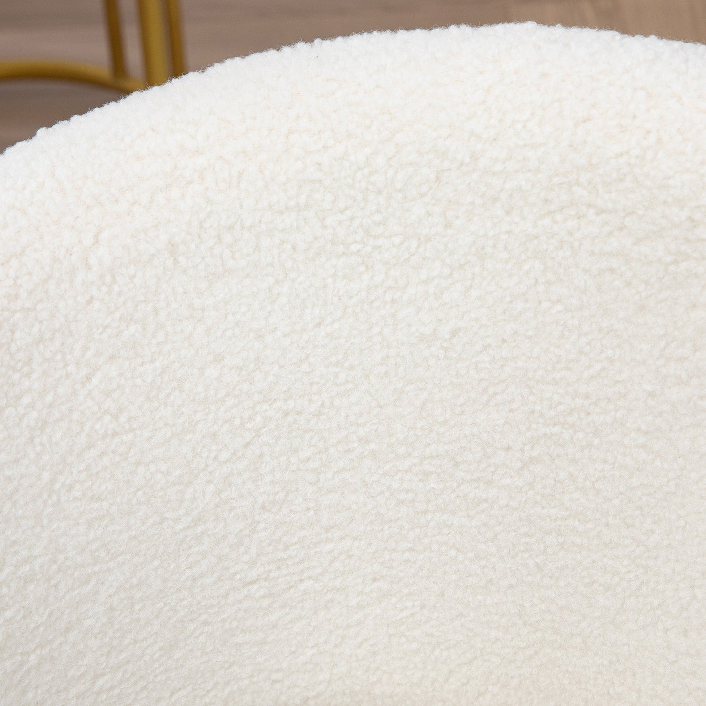 Height-Adjustable Office Chair with Swivel Seat and Teddy Velvet Upholstery, White and Gold