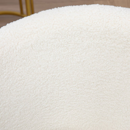 Height-Adjustable Office Chair with Swivel Seat and Teddy Velvet Upholstery, White and Gold