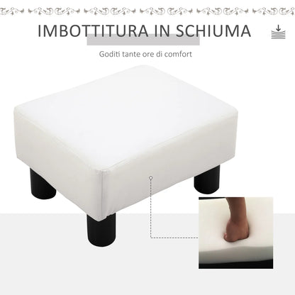 Rectangular Footstool Padded and Covered in White Faux Leather, for Living Room and Entrance, 40x30x24 cm