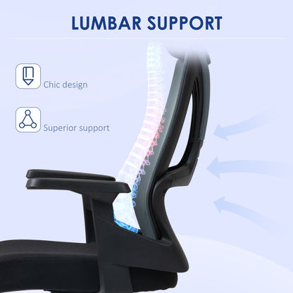 Office Chair with Lumbar Support and Headrest, Swivel Seat with Adjustable Height, Black