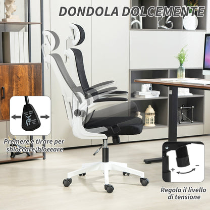 Adjustable and Reclining Office Chair with Removable Headrest, Mesh Fabric, 60x59x114-122 cm, Black