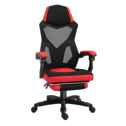 Ergonomic Reclining Office Chair with Footrest, Mesh Fabric, 58x63x112-122 cm, Black and Red