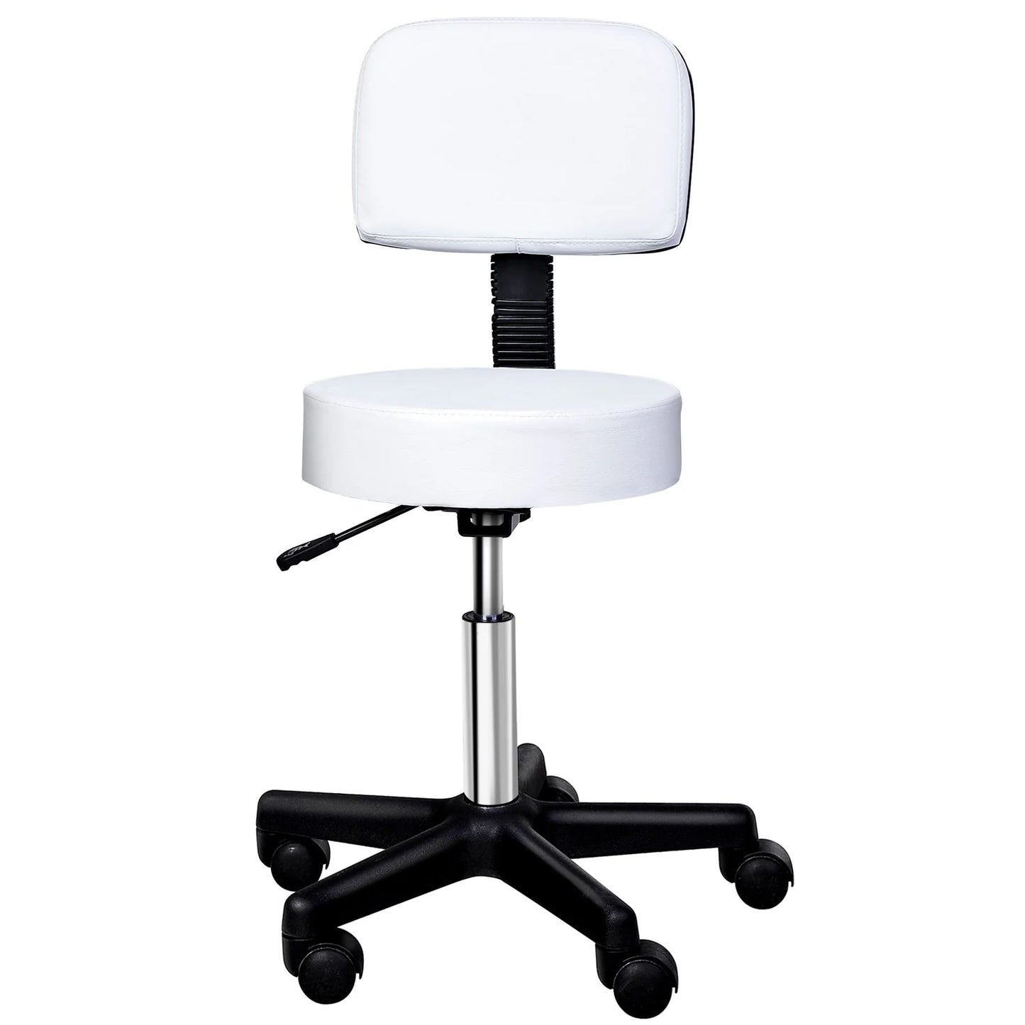 White Swivel Stool with Backrest and Adjustable Height
