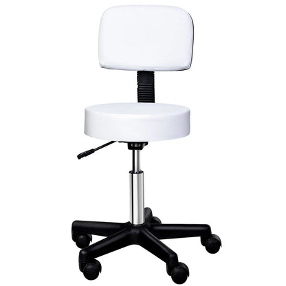 White Swivel Stool with Backrest and Adjustable Height