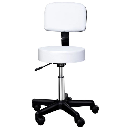 White Swivel Stool with Backrest and Adjustable Height
