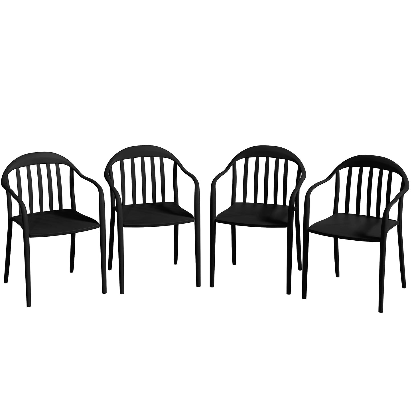 Set of 4 Stackable Garden Chairs in PP with High Backrest and Armrests, 57x54x78 cm, Black