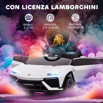 Lamborghini Licensed Electric Ride-On Car for Kids with Horn and Remote Control, 3-Speed Adjustable, White