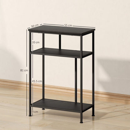 3-Tier Console Table with Metal and Wood Frame, 55x30x81 cm, Black