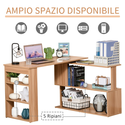 Multi -exposure angle desk with 5 shelves, wood, 120x110x74.5cm