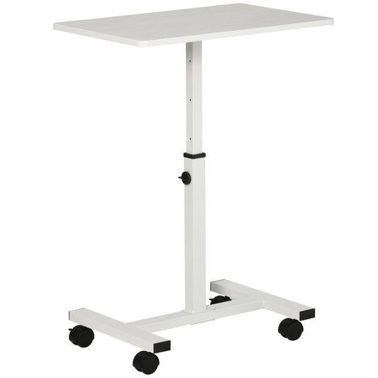 Laptop Table Height Adjustable with Wheels, 60x40x52.5-84cm, White