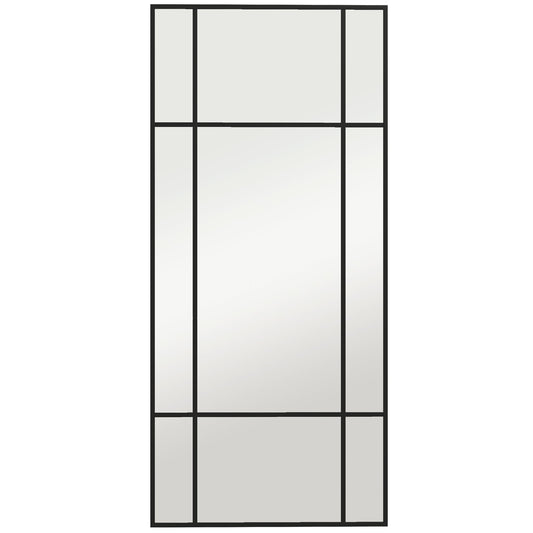 Window Style Wall Mirror with Vertical and Horizontal Mounting, 110x50cm, Black