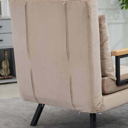 3-in-1 Reclining Armchair with Cushion, Velvet Fabric, 63x73x81 cm, Beige