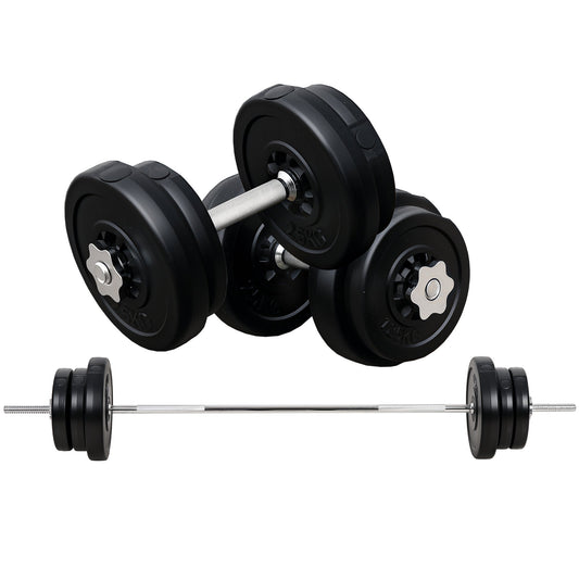 65kg Barbell and Disc Set with 2 Dumbbells, Gym Barbell Dumbbells with 14 Steel and Plastic Discs