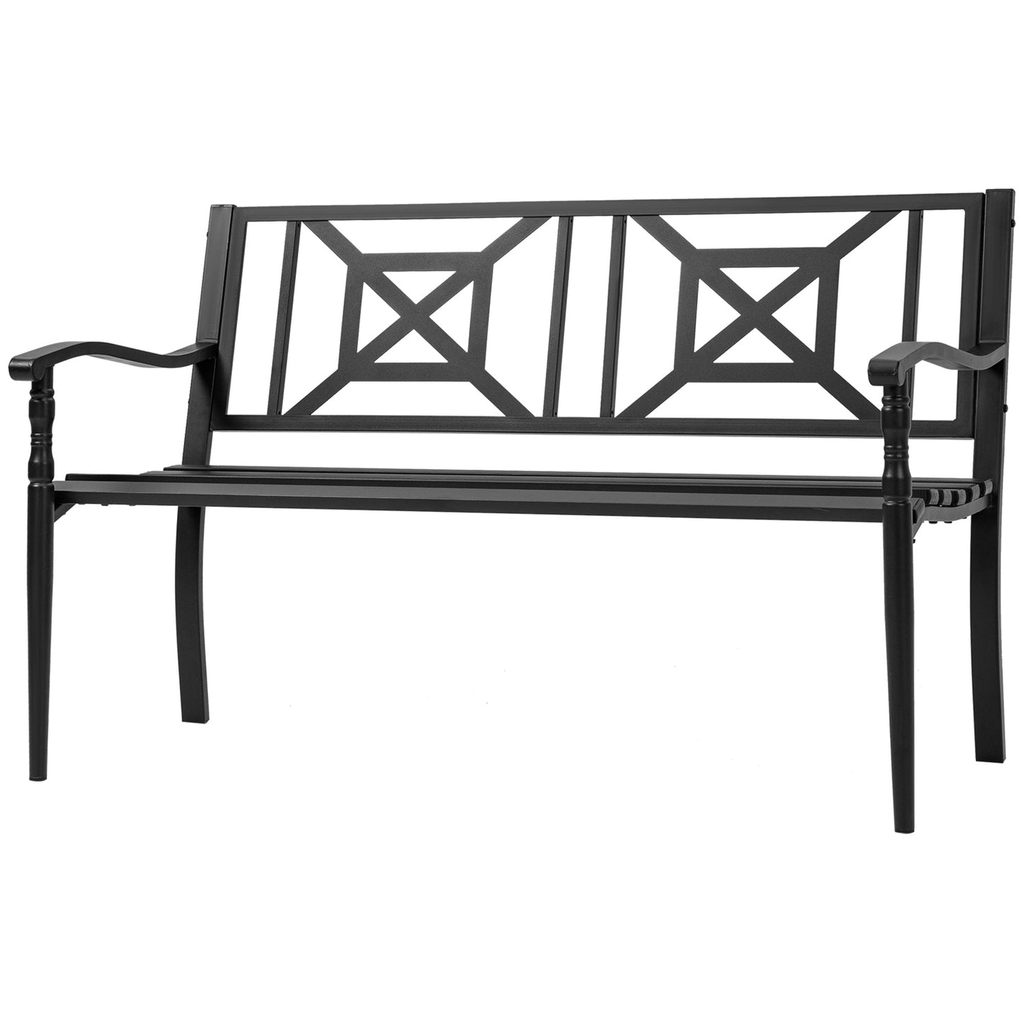 2-Seater Steel Garden Bench with High Back and Armrests, 128x62.5x81.5 cm, Black