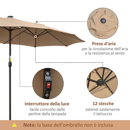 Double Garden Umbrella |  4.5m with 48 LED lights and Crank