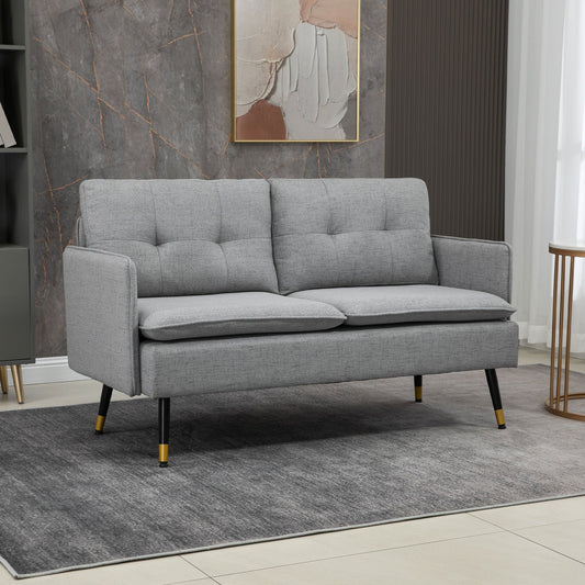 2 Seater Fabric Sofa with Padded Cushions and Steel Legs 139x68x80cm, Grey