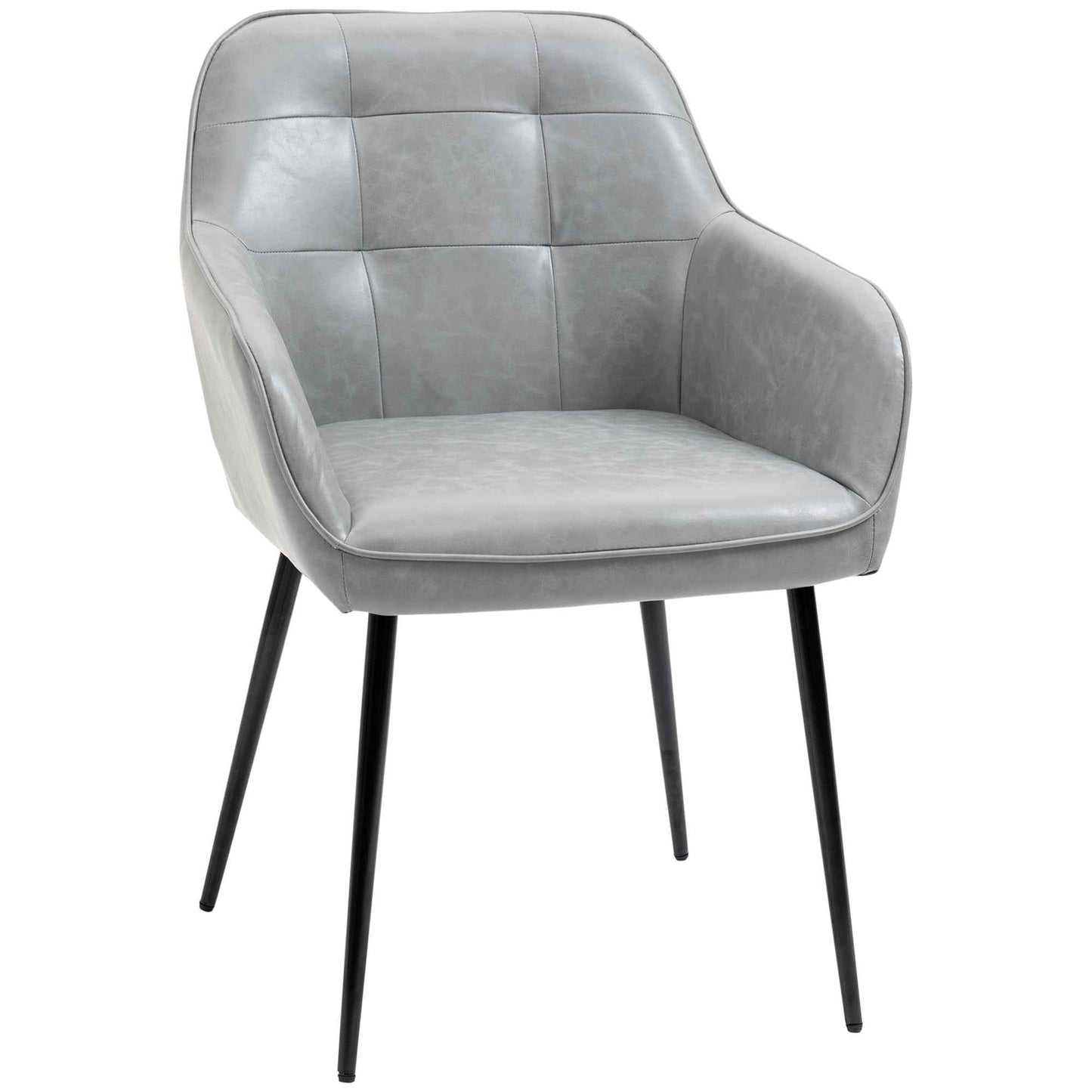 Industrial Style Dining Chair with Backrest, Modern Living Room Chair in Faux Leather and Black Metal, 61x58x84 cm, Grey