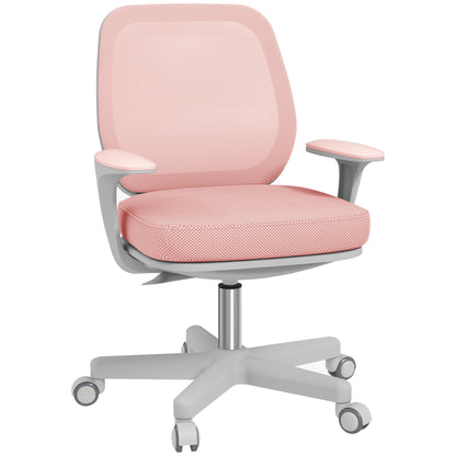 Ergonomic office chair and reclining at adjustable height with 5 wheels, 55x48x82.5-94.5 cm, pink
