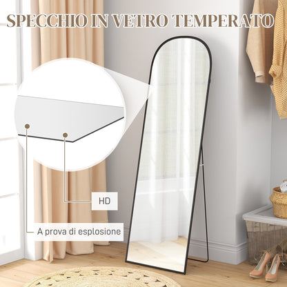 Modern Floor and Wall Mirror in Aluminum Alloy with Folding Stand, 50x161.5cm, Black