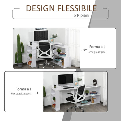 corner desk with 5 white shelves 120 x 100 x 74.5cm