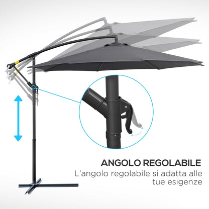 Garden Umbrella 3x2.5 m Arm and Tiltable with Crank, in Steel and Polyester Grey