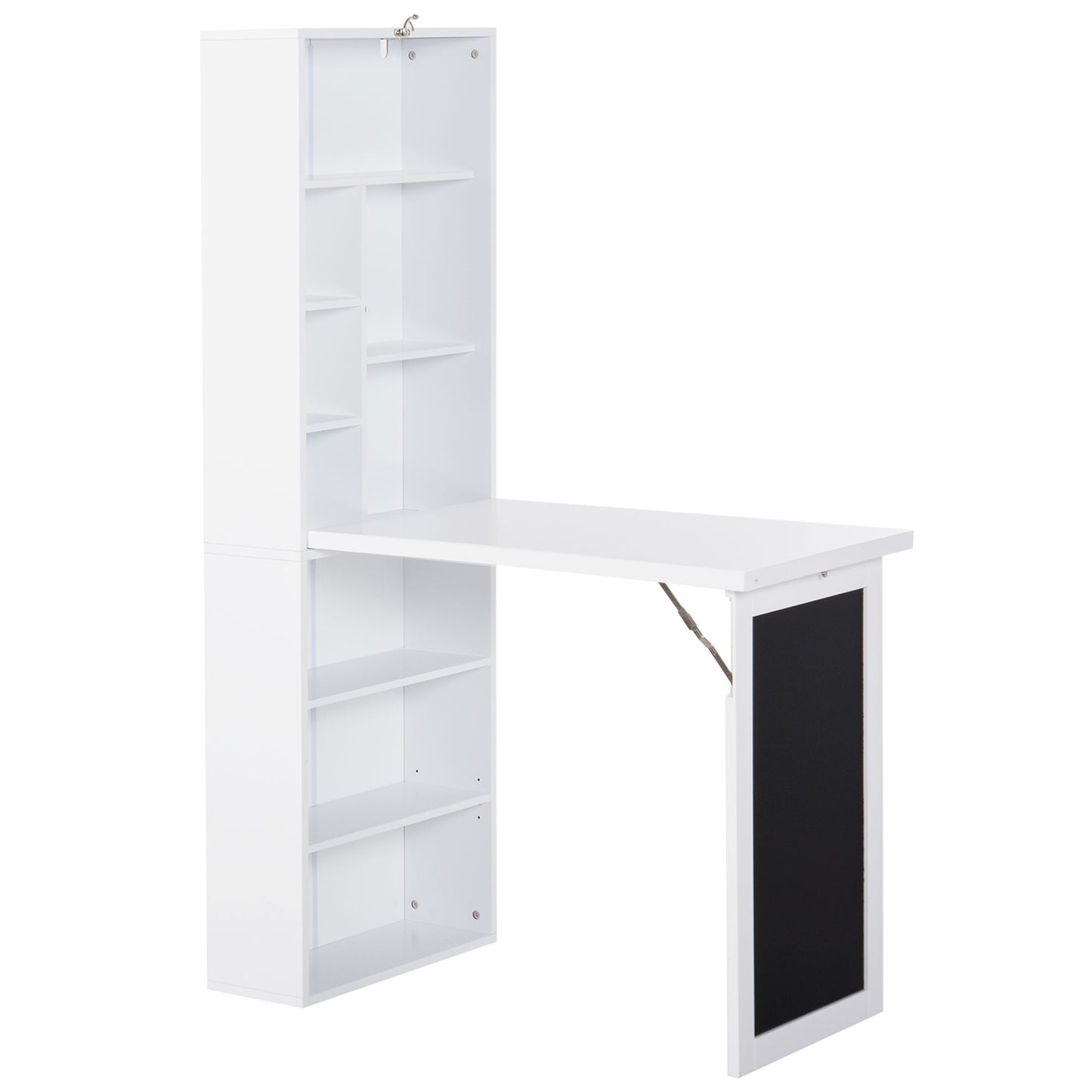 Folding PC Desk with 9-Tier Bookcase in Wood and Metal, 98x51x153 cm, White