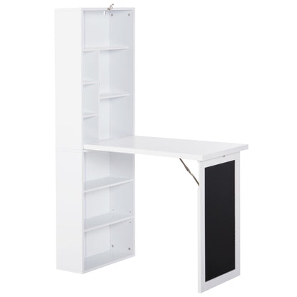 Folding PC Desk with 9-Tier Bookcase in Wood and Metal, 98x51x153 cm, White