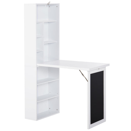 Folding PC Desk with 9-Tier Bookcase in Wood and Metal, 98x51x153 cm, White