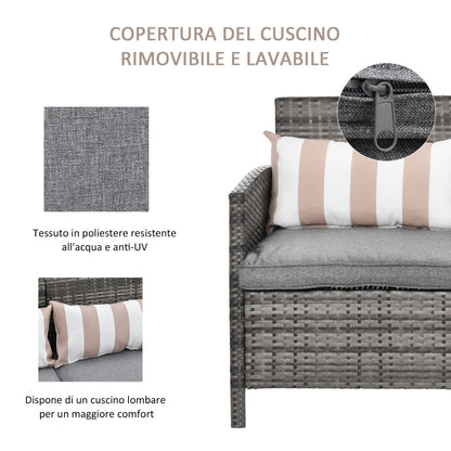 3 Seater Outdoor Sofa in Rattan (PE) with Padded and Removable Cushions, Garden/Terrace, 173x68x78cm