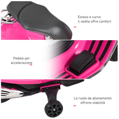 Officially Licensed Vespa Electric Motorcycle for Kids, 2 Wheels, Lights and Sounds, 108x49x75 cm, Pink
