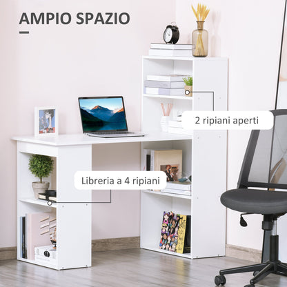 Space-Saving Computer Desk with Bookshelf, Dining Table for Office and Study, 120x55x120 cm, White