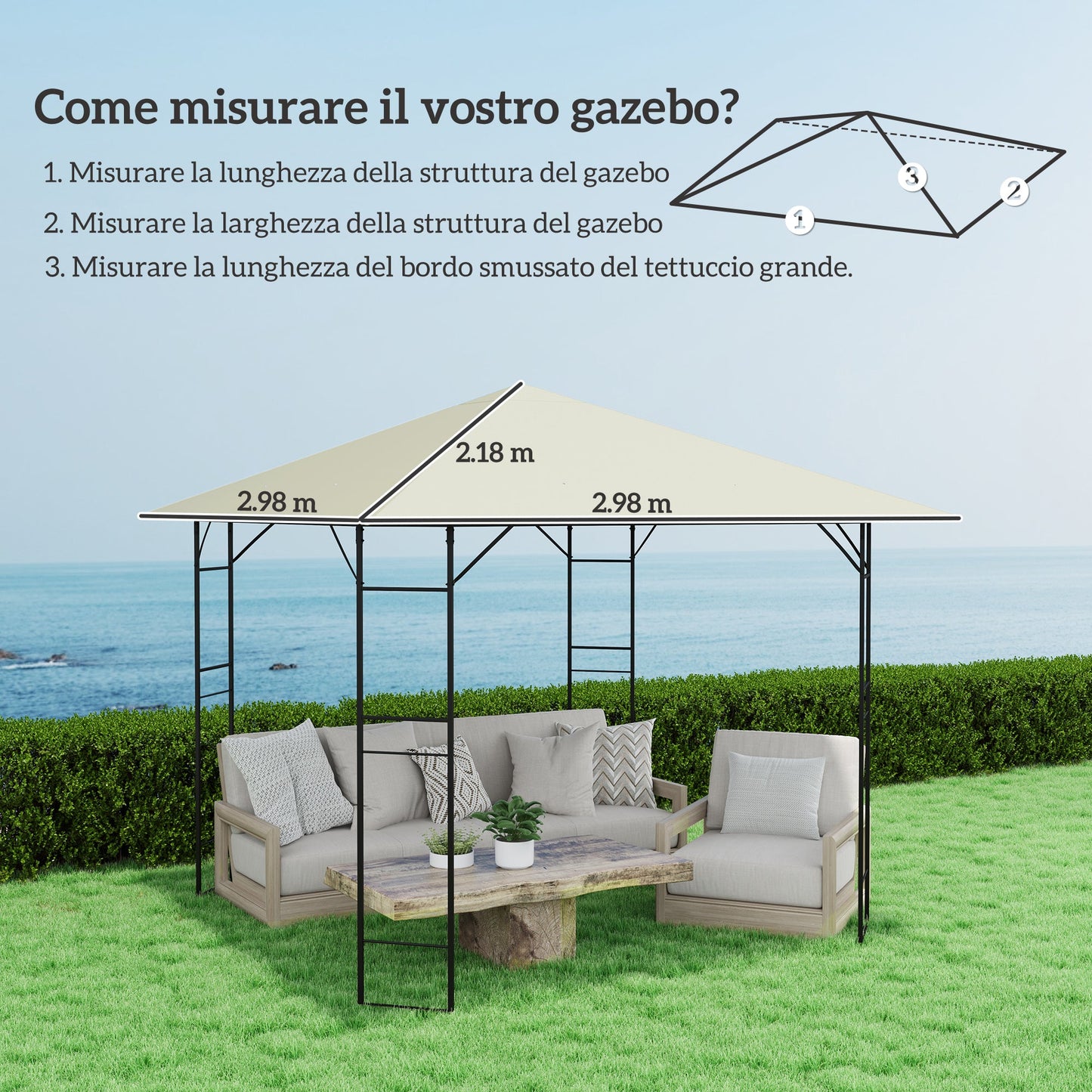 3x3m Garden Gazebo Cover with 8 Drainage Holes, 600D Oxford Fabric, Cream White ( COVER ONLY)