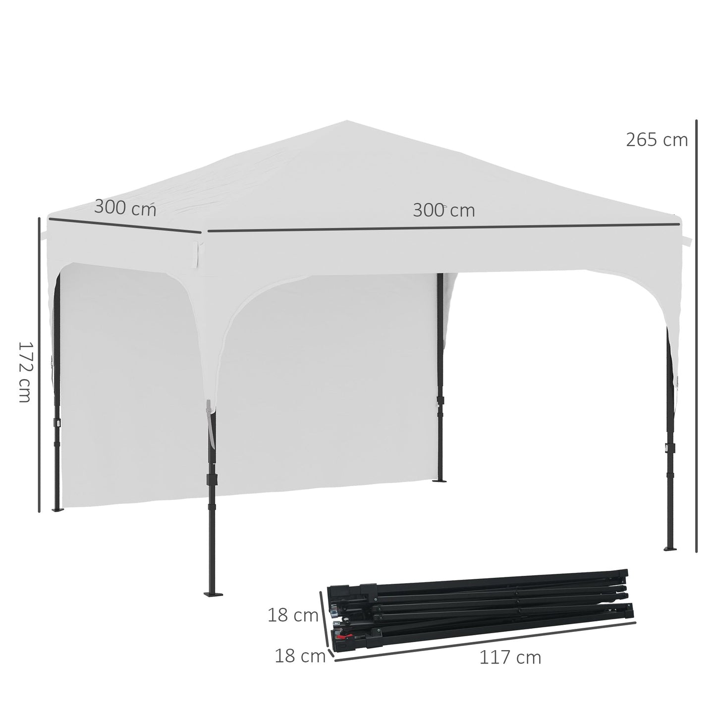3x3 m Garden Gazebo with Adjustable Height on 3 Levels, in Polyester and Steel, White