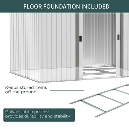 Garden Shed with Double Sliding Doors, Steel, 277x195x192cm, Silver / White