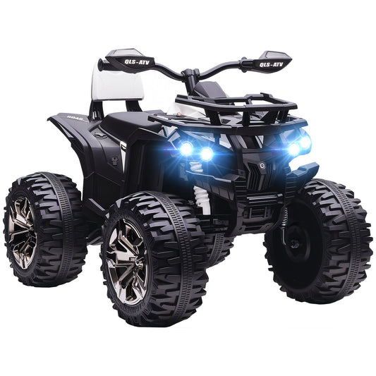 12V Electric Quad Bike for Children Ages 3-5 with Headlights and Pedal, USB Port for Music, White