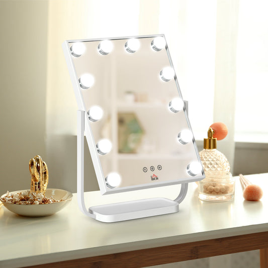 Tilting Illuminated Makeup Mirror with 12 LED Lights and Adjustable Brightness, 32.8Lx11x47.4cm