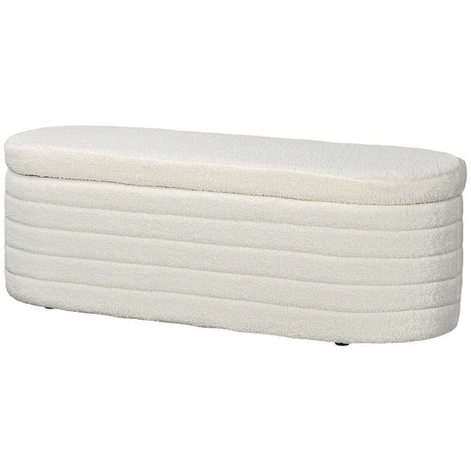Teddy Fabric Bed End Bench with Storage Compartment for Entrance and Bedroom, 116x41x40.5cm, Cream