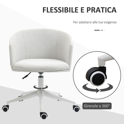 Height Adjustable Office Chair with Wheels and Swivel Fabric Seat, Light Grey