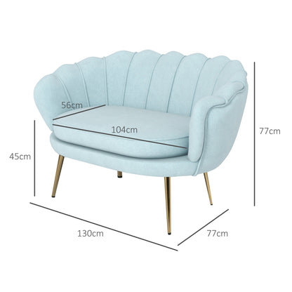 Velvet 2 Seater Sofa in Industrial Chic Style in Velvet Effect Fabric and Metal, 130x77x77 cm, Light Blue