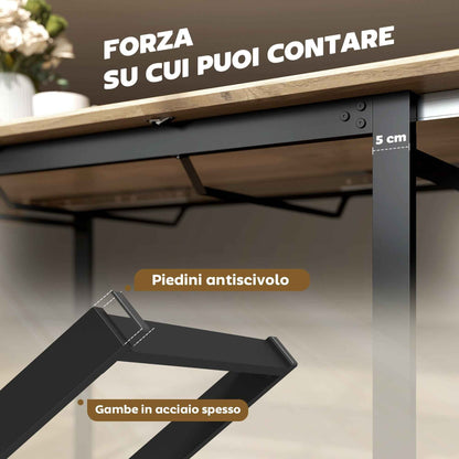 Industrial Dining Table for 6-8 People with Round Drop-Leaf Top, in Wood and Steel, 180x80x75 cm