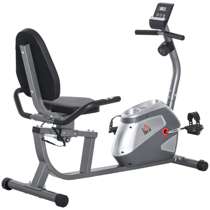Recumbent Exercise Bike with Adjustable Seat, 8 Resistance Levels and LCD Monitor, 121.5-136x62.5x98cm, Grey