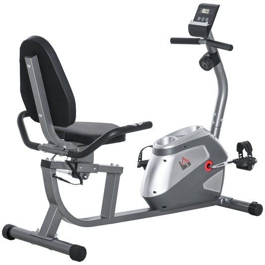 Recumbent Exercise Bike with Adjustable Seat, 8 Resistance Levels and LCD Monitor, 121.5-136x62.5x98cm, Grey