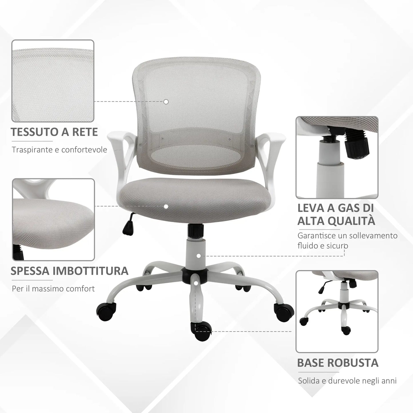 Grey Mesh Fabric Rocking Office Chair, Ergonomic Swivel Desk Chair with Adjustable Height