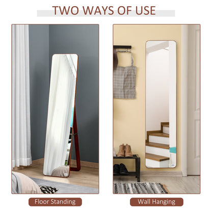 Floor and Wall Mirror with Wooden Frame, Folding Stand with Hinges, 37x43x156cm, Light Walnut
