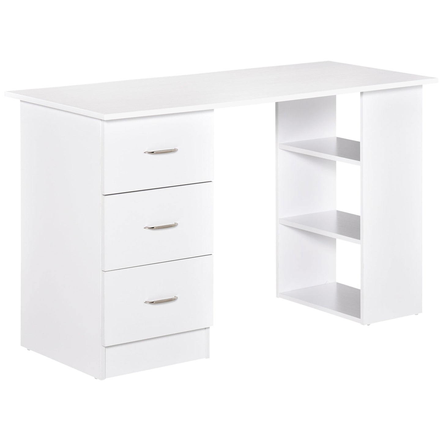 Computer Desk with 3 Drawers and 3 Shelves, Wooden Desk for Bedroom and Office 120x49x72cm White