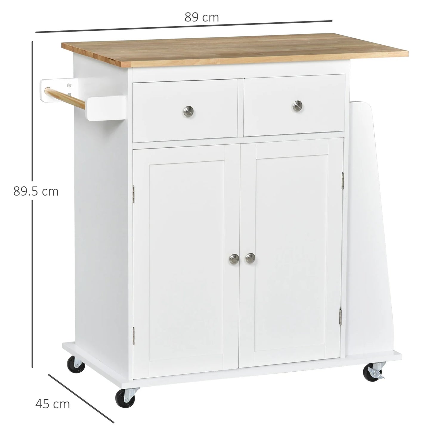 3-Level White Kitchen Trolley on Wheels