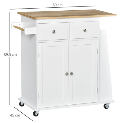 3-Level White Kitchen Trolley on Wheels
