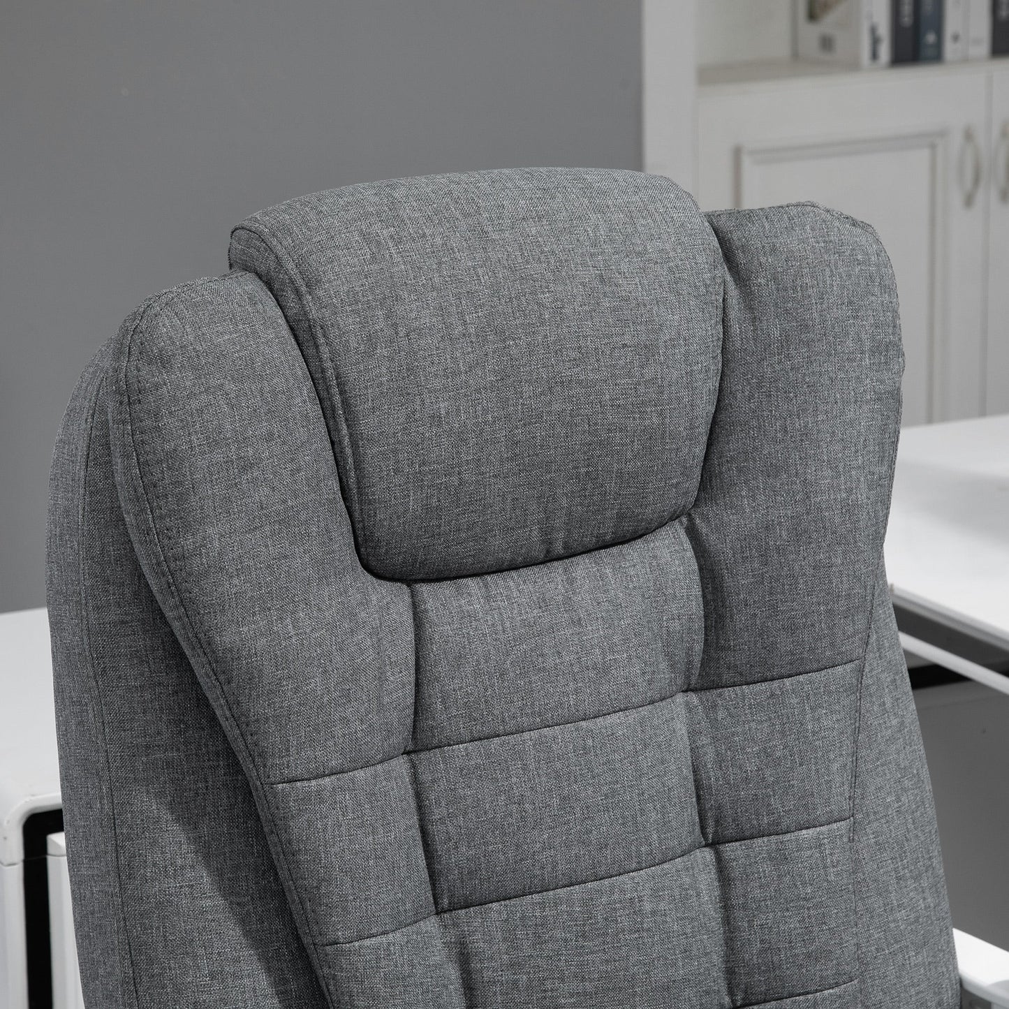 Reclining Office Chair with Retractable Footrest and High Back in Fabric, Grey